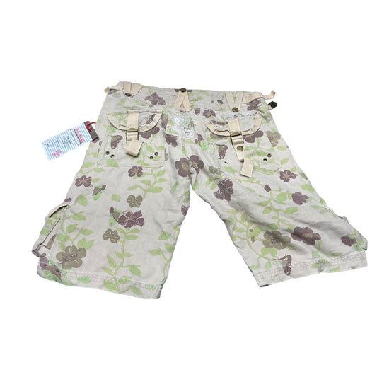 Da-Nang Women’s Floral Cargo Shorts Utility Belted Beige Green Size XS