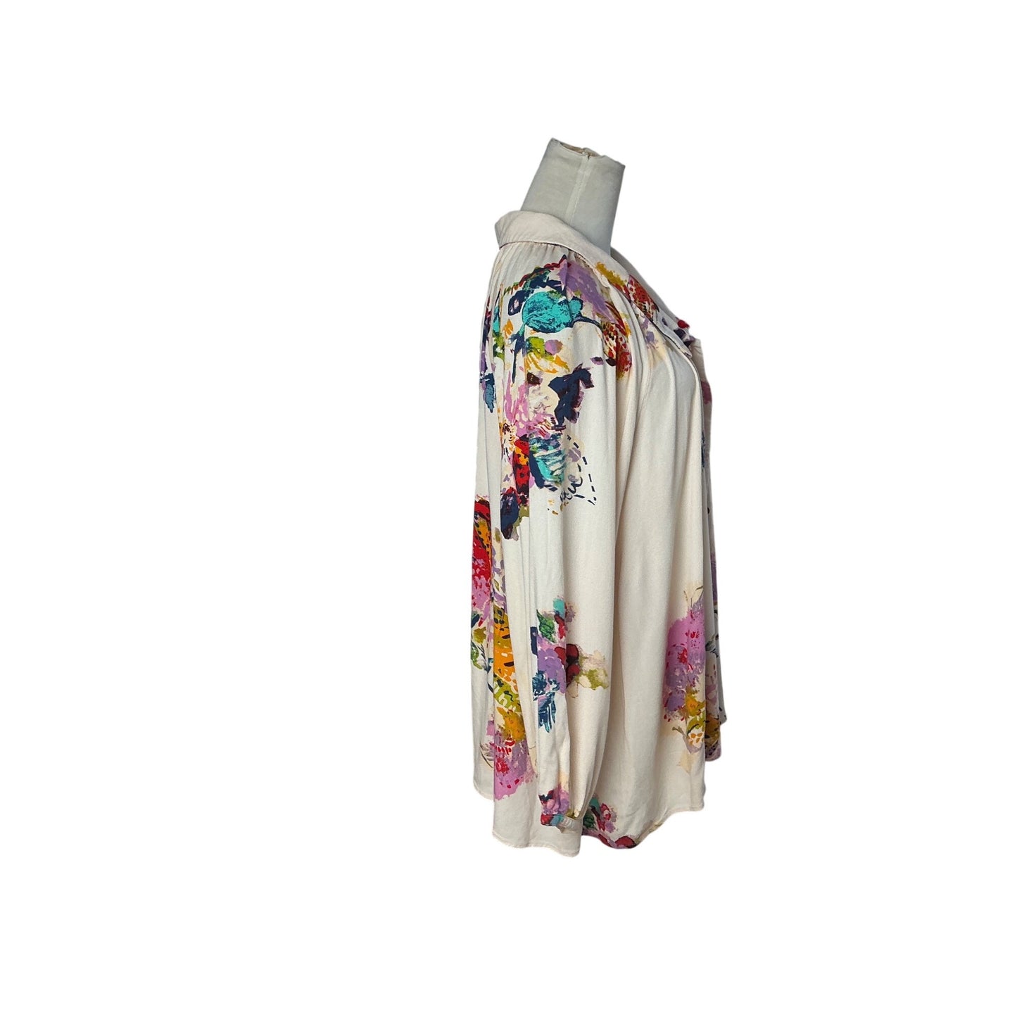 Free People Floral Oversized Boho Tunic Shirt Ivory Sz S
