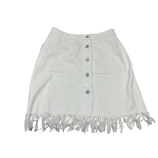 Pilcro and the Letterpress White Fringe Denim Skirt Button Front Anthropologie Size 8