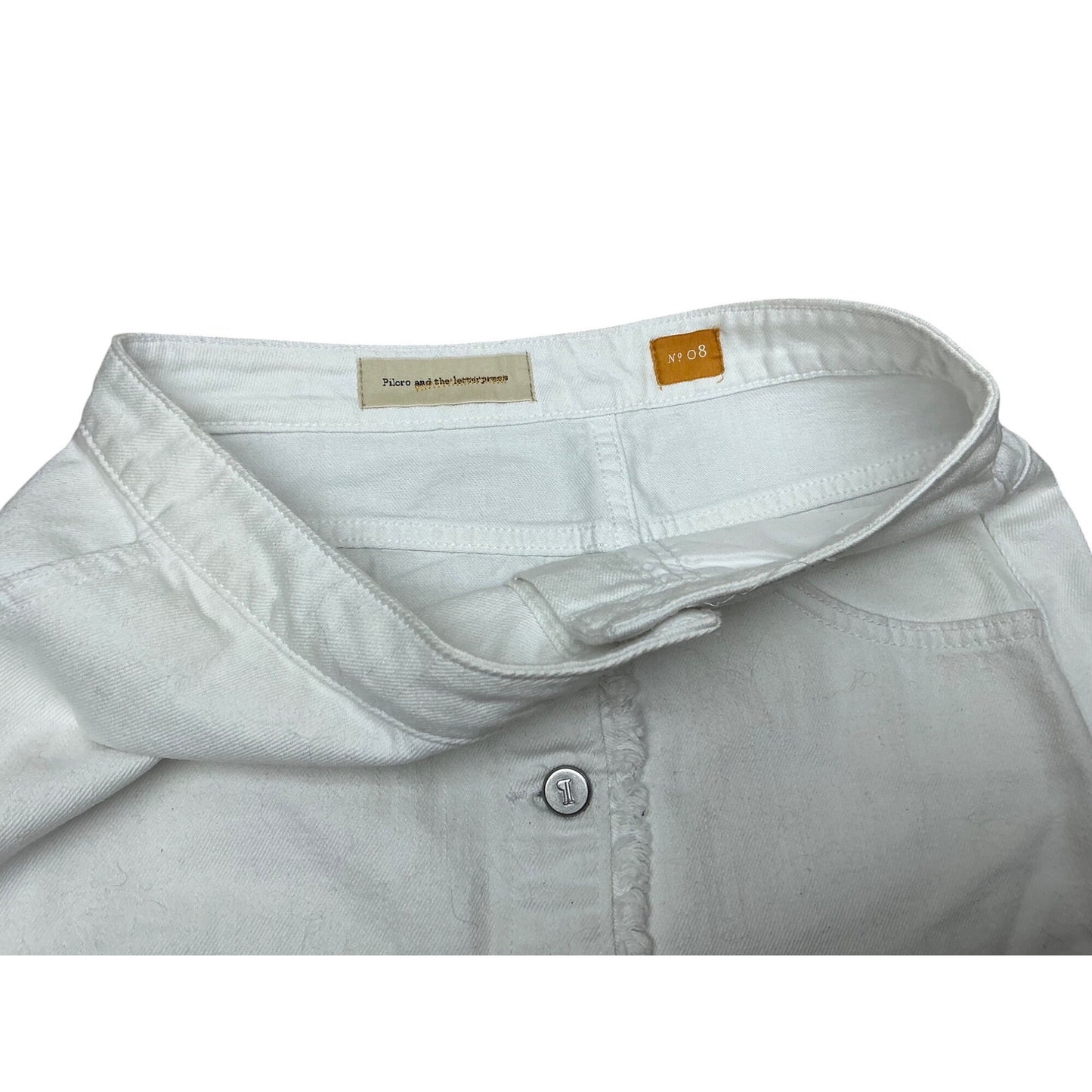 Pilcro and the Letterpress White Fringe Denim Skirt Button Front Anthropologie Size 8