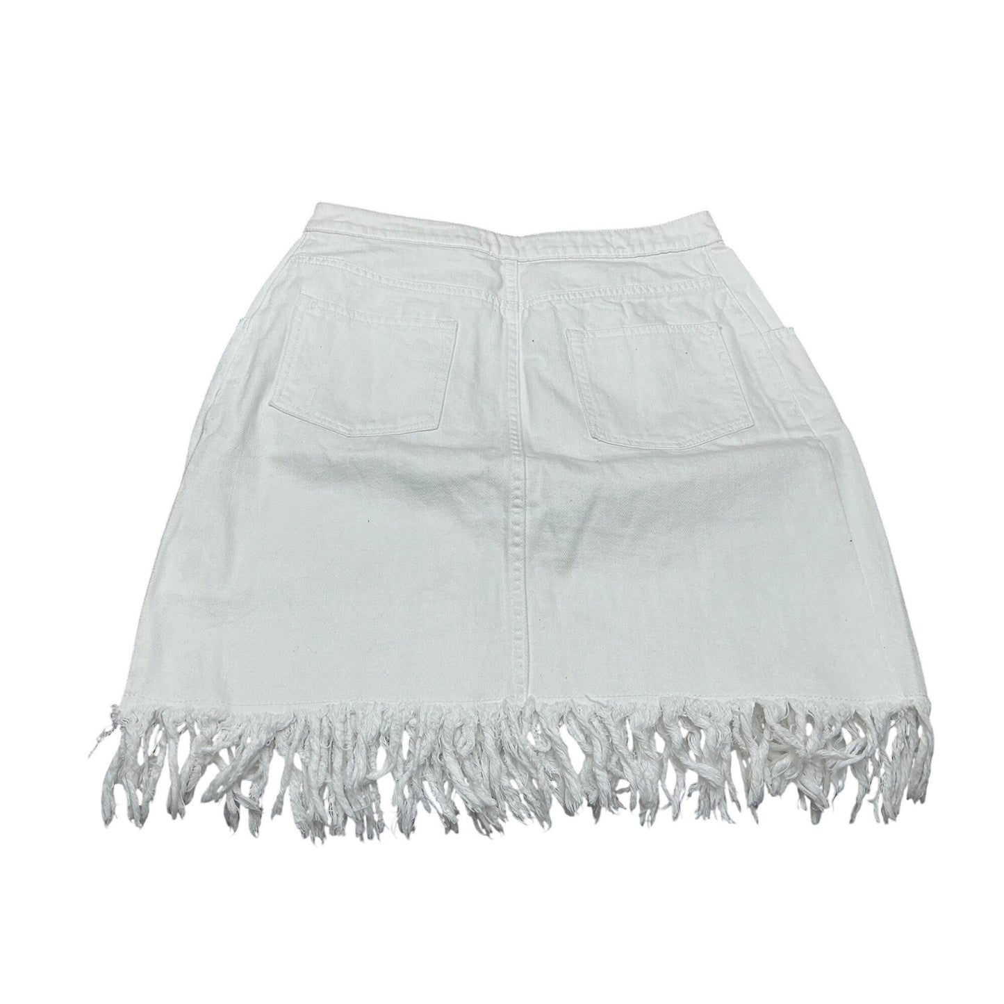 Pilcro and the Letterpress White Fringe Denim Skirt Button Front Anthropologie Size 8