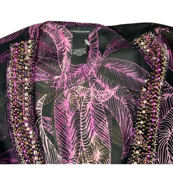 Moda International Purple Botanical Print Top | Long Sleeve | Size XS