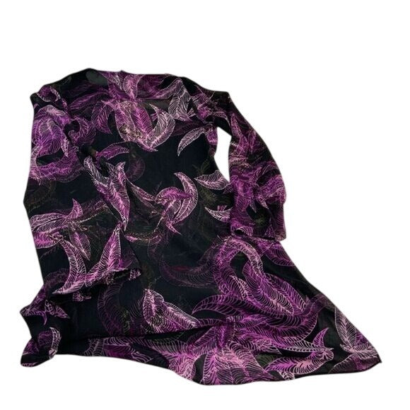 Moda International Purple Botanical Print Top | Long Sleeve | Size XS