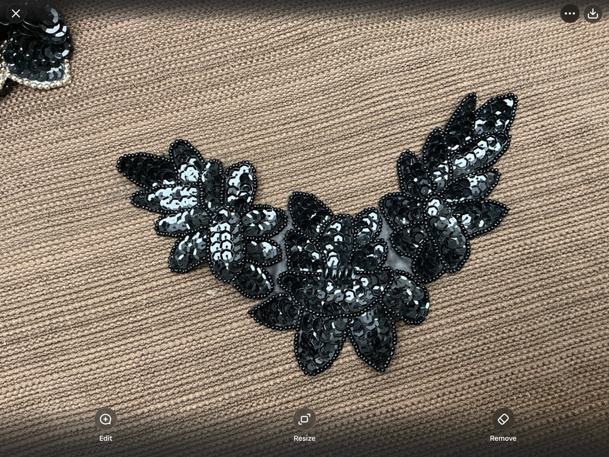 Black Sequin Floral Appliqué