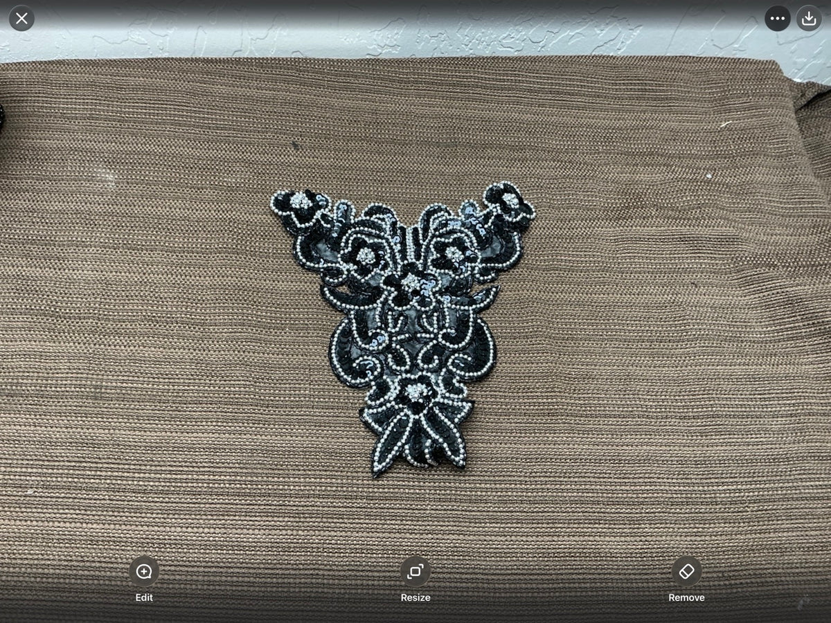 Black & Silver Beaded Floral Appliqué