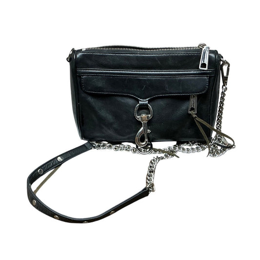 Rebecca Minkoff Black Leather Crossbody Bag Silver Chain Strap Front Clip Pocket