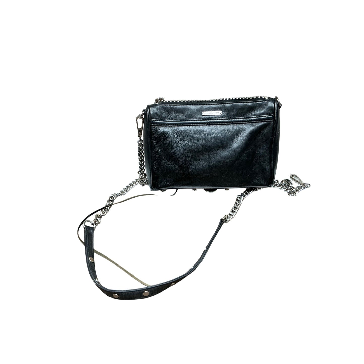 Rebecca Minkoff Black Leather Crossbody Bag Silver Chain Strap Front Clip Pocket