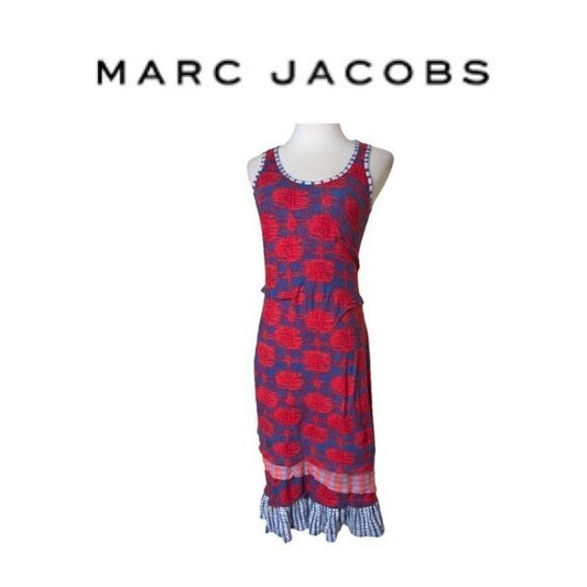 Marc Jacobs Red & Navy Floral Lace Sheath Dress | Sleeveless | XS