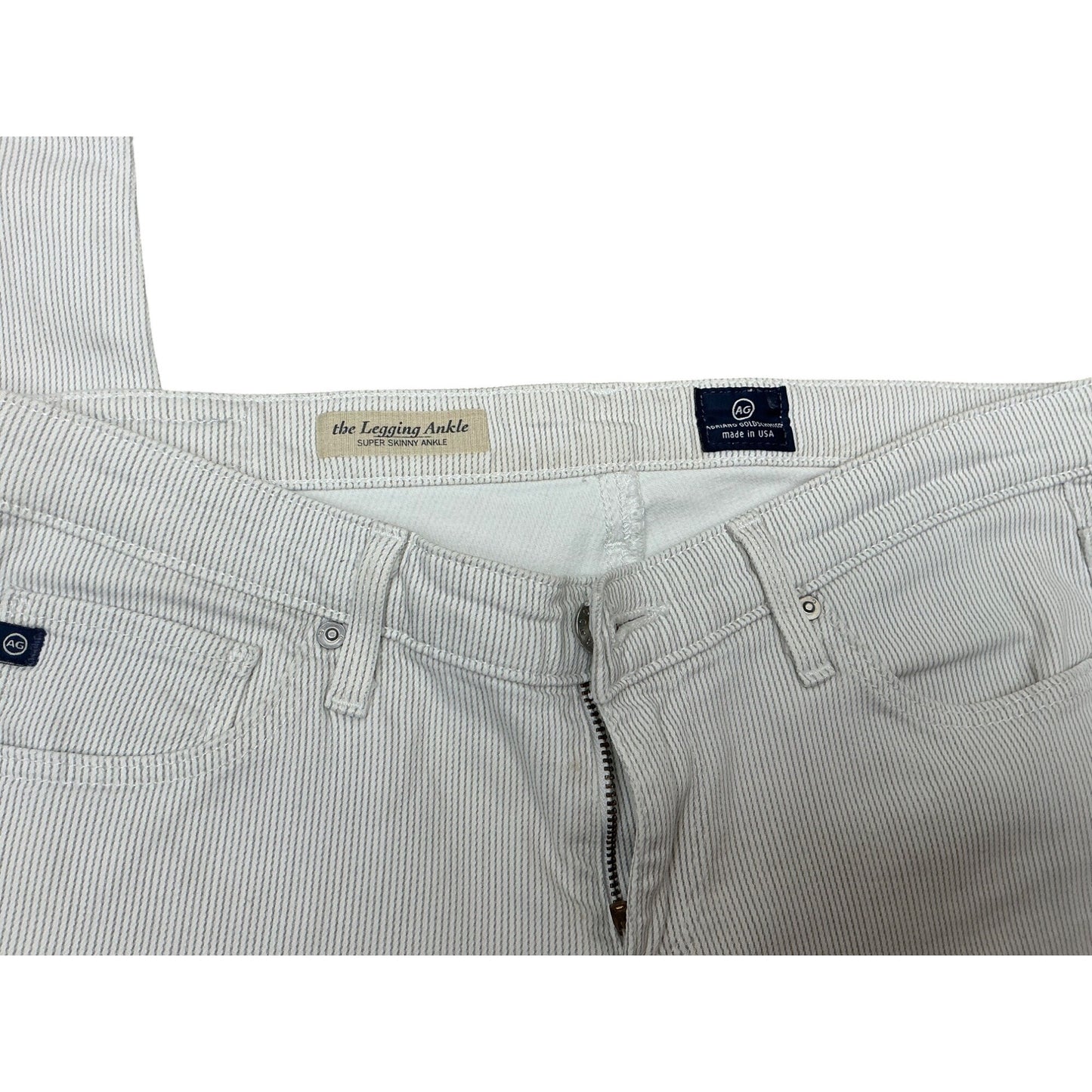 AG Adriano Goldschmied Gray White Pinstripe Skinny Jeans Women’s Size 27R
