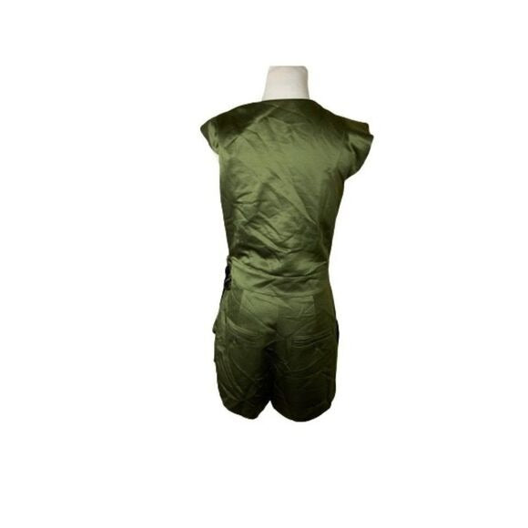 Rachel Rachel Roy Olive Green Satin Wrap Romper Chic Sz 6