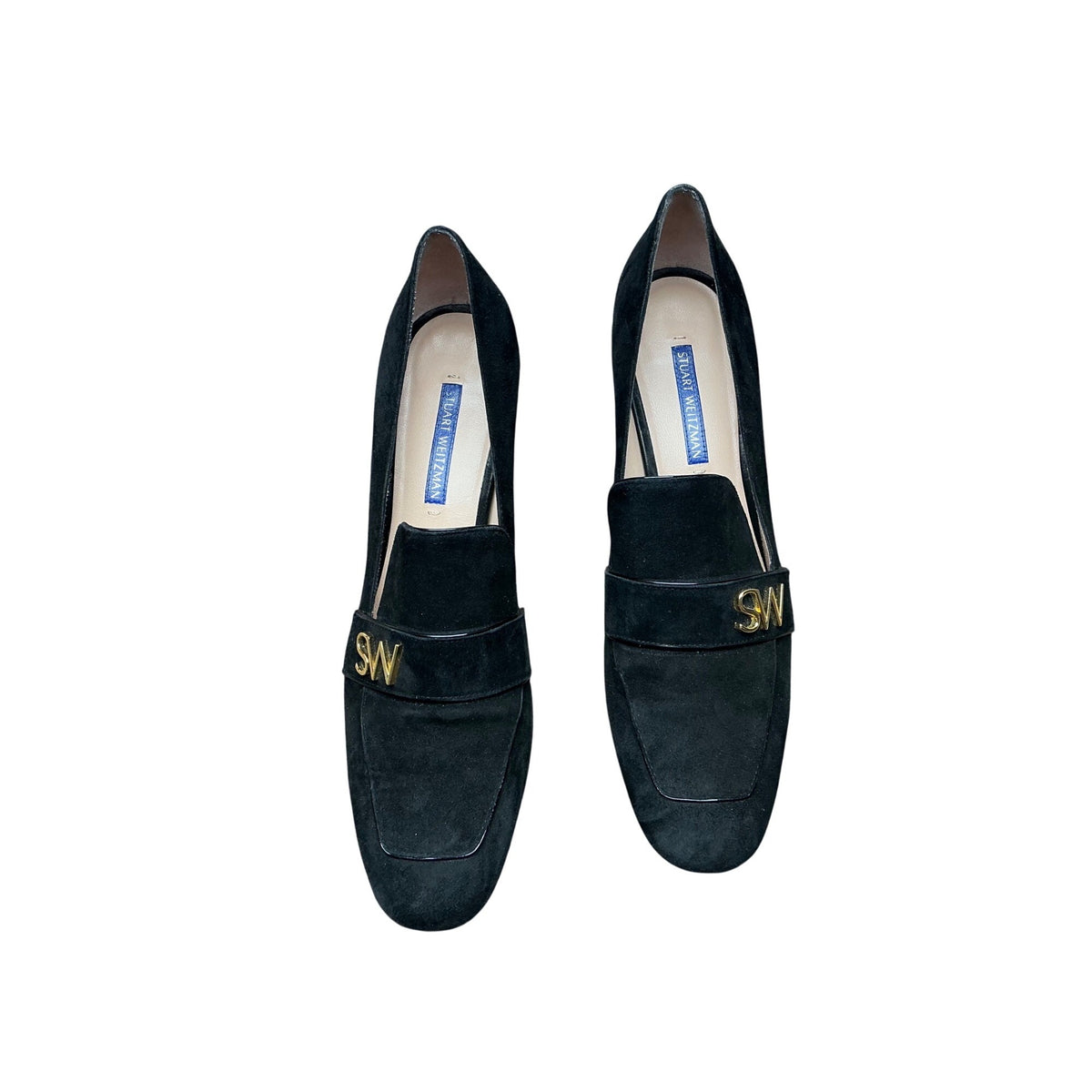 Stuart Weitzman Women’s Black Suede Loafers Gold Detail Flats Size 8.5