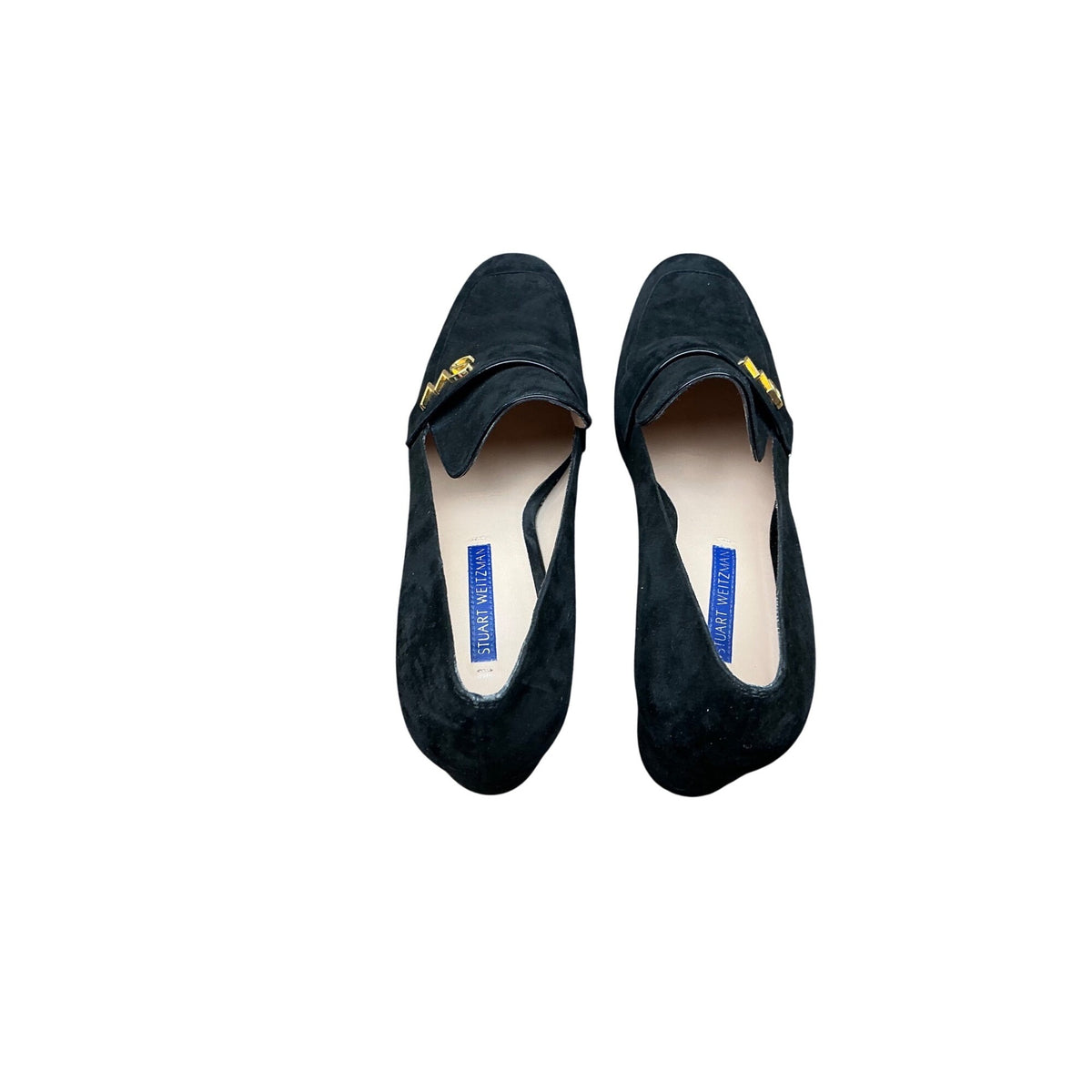 Stuart Weitzman Women’s Black Suede Loafers Gold Detail Flats Size 8.5