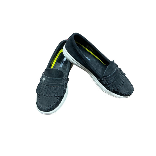 Minnetonka Women’s Black Suede Fringe Moccasin Loafers Slip On SZ 7