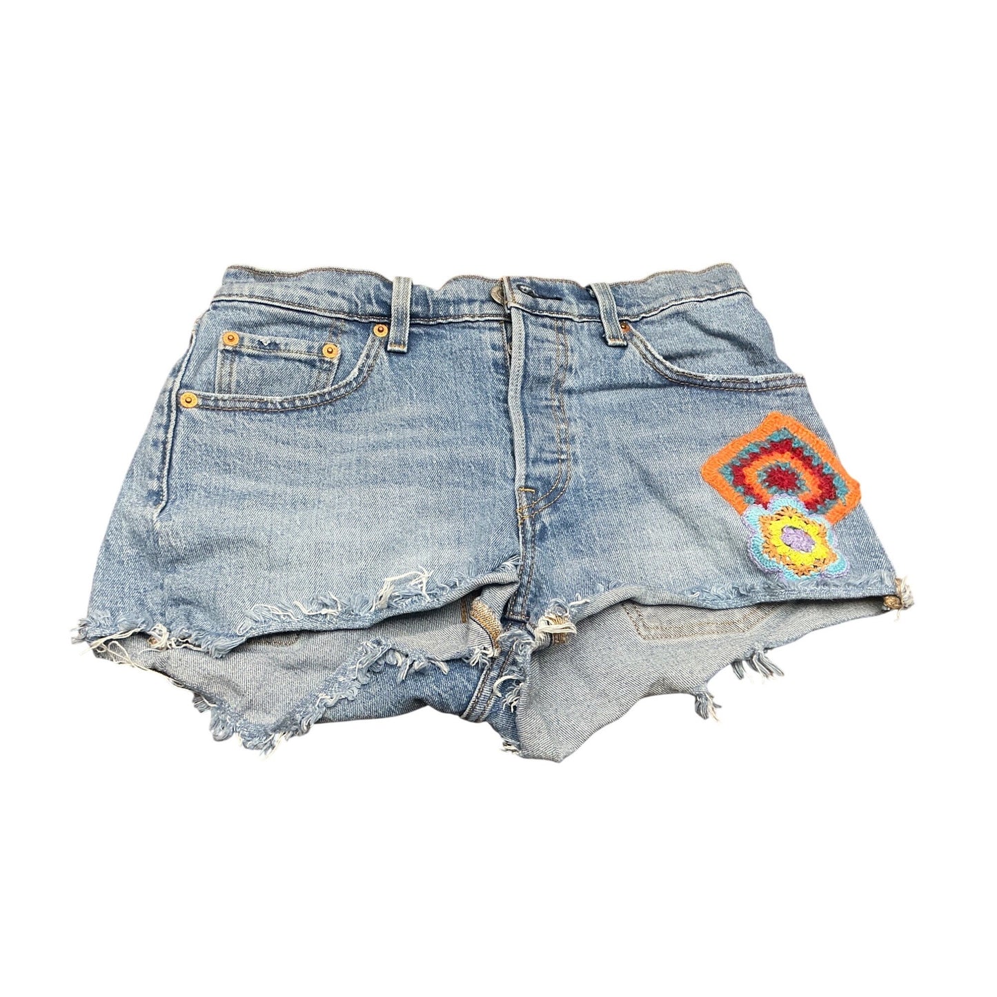 Levi’s 501 Denim Cutoff Shorts Distressed High Rise Festival Boho Size 25