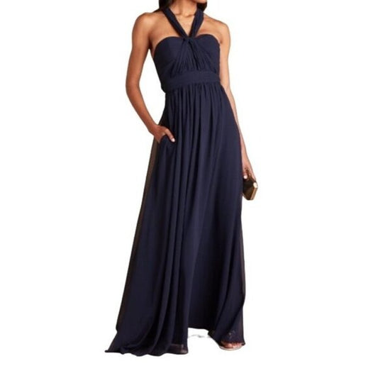 NWT Birdy Grey Navy Convertible Halter Maxi Dress Sz L