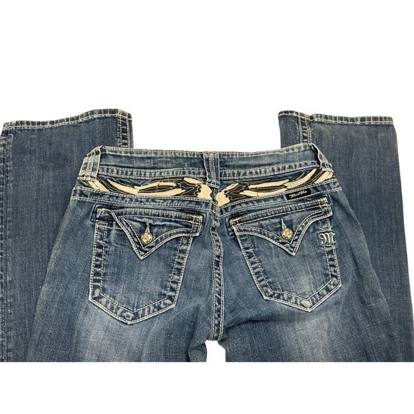Miss Me Jeans Embellished Pockets Low Rise Boot Cut Denim Womens Size 30