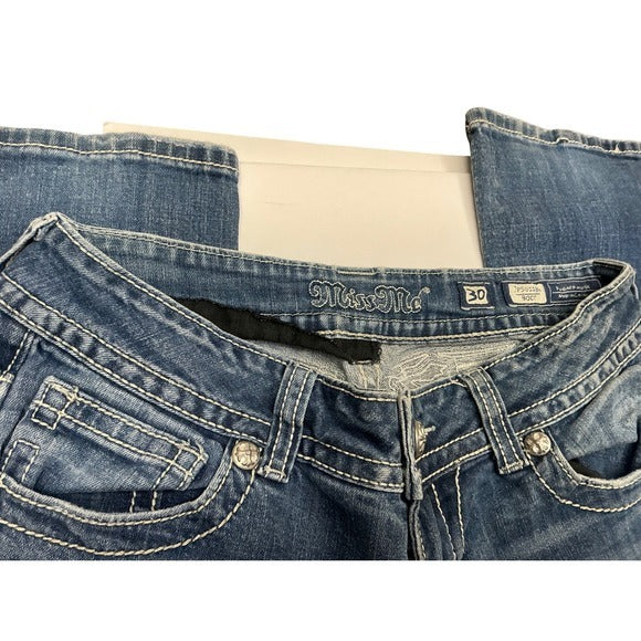 Miss Me Jeans Embellished Pockets Low Rise Boot Cut Denim Womens Size 30