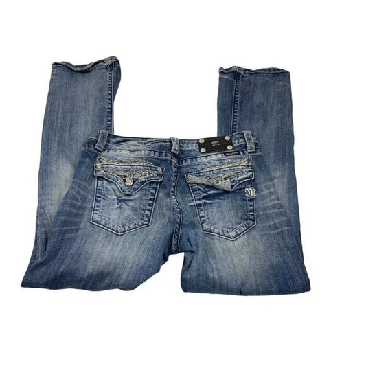 Miss Me Easy Bootcut Jeans Sz 29 Bling Pocket Distressed Denim