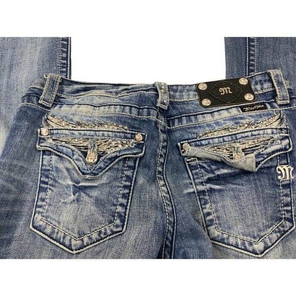 Miss Me Easy Bootcut Jeans Sz 29 Bling Pocket Distressed Denim