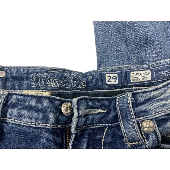 Miss Me Easy Bootcut Jeans Sz 29 Bling Pocket Distressed Denim