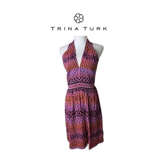 Trina Turk Halter Geometric Print Dress  SZ 2