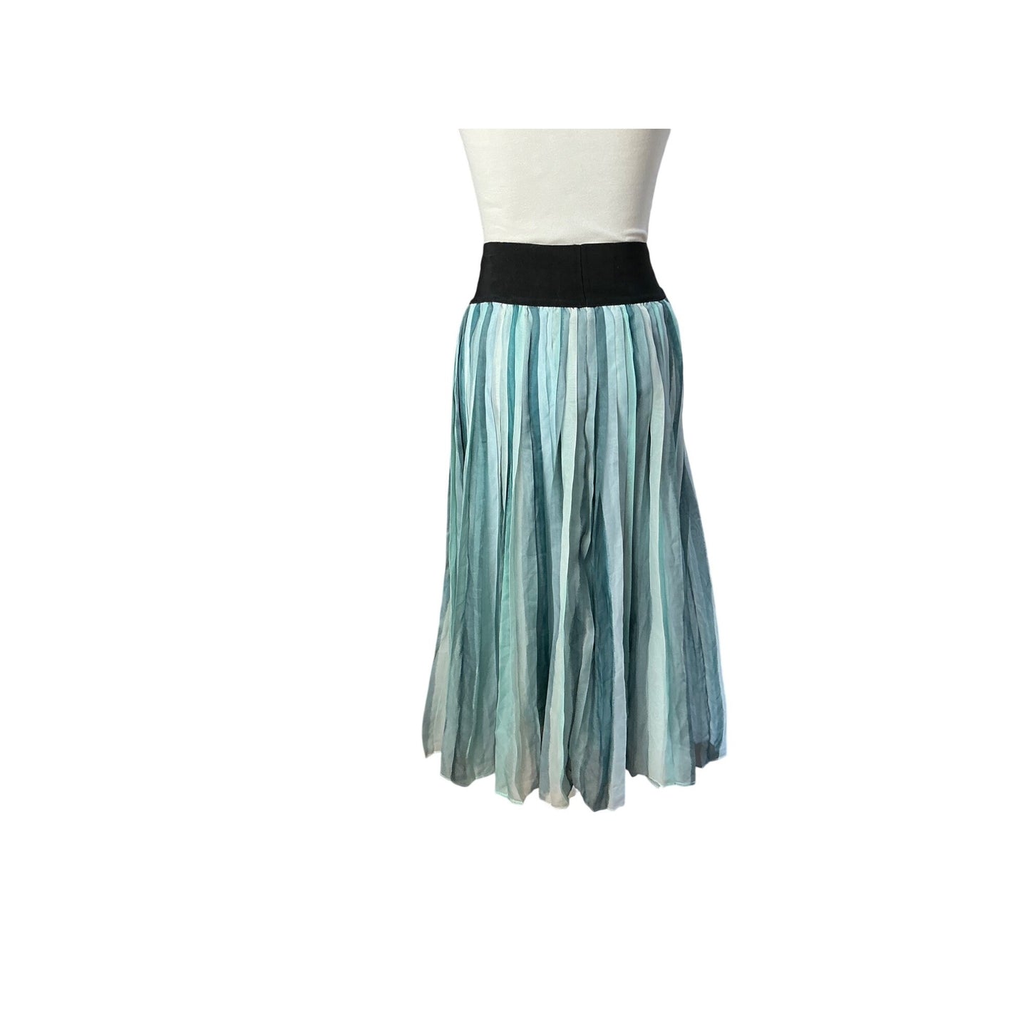 Brittany Humble Brittany Humble Pleated Midi Skirt Blue Green Watercolor Elastic Waist XXS