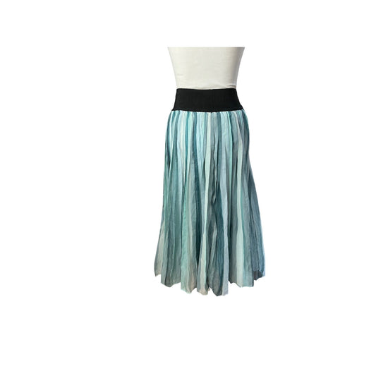 Brittany Humble Brittany Humble Pleated Midi Skirt Blue Green Watercolor Elastic Waist XXS