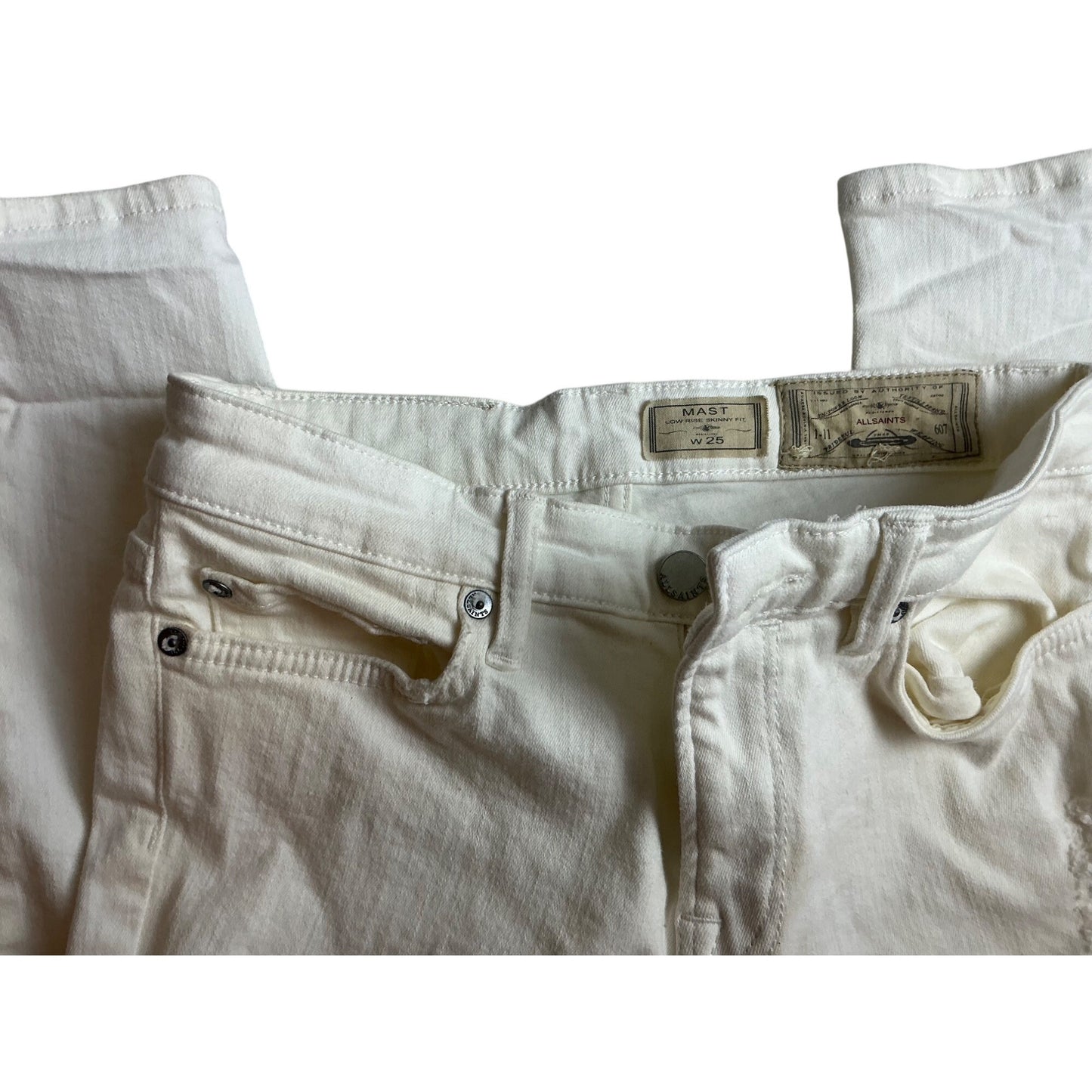 AllSaints White Distressed Skinny Jeans Women’s Size 25 Stretch Denim