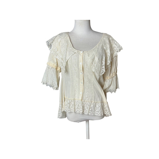 Marisa Martina Ivory Lace Ruffle Boho Romantic Blouse Vintage Style Size S