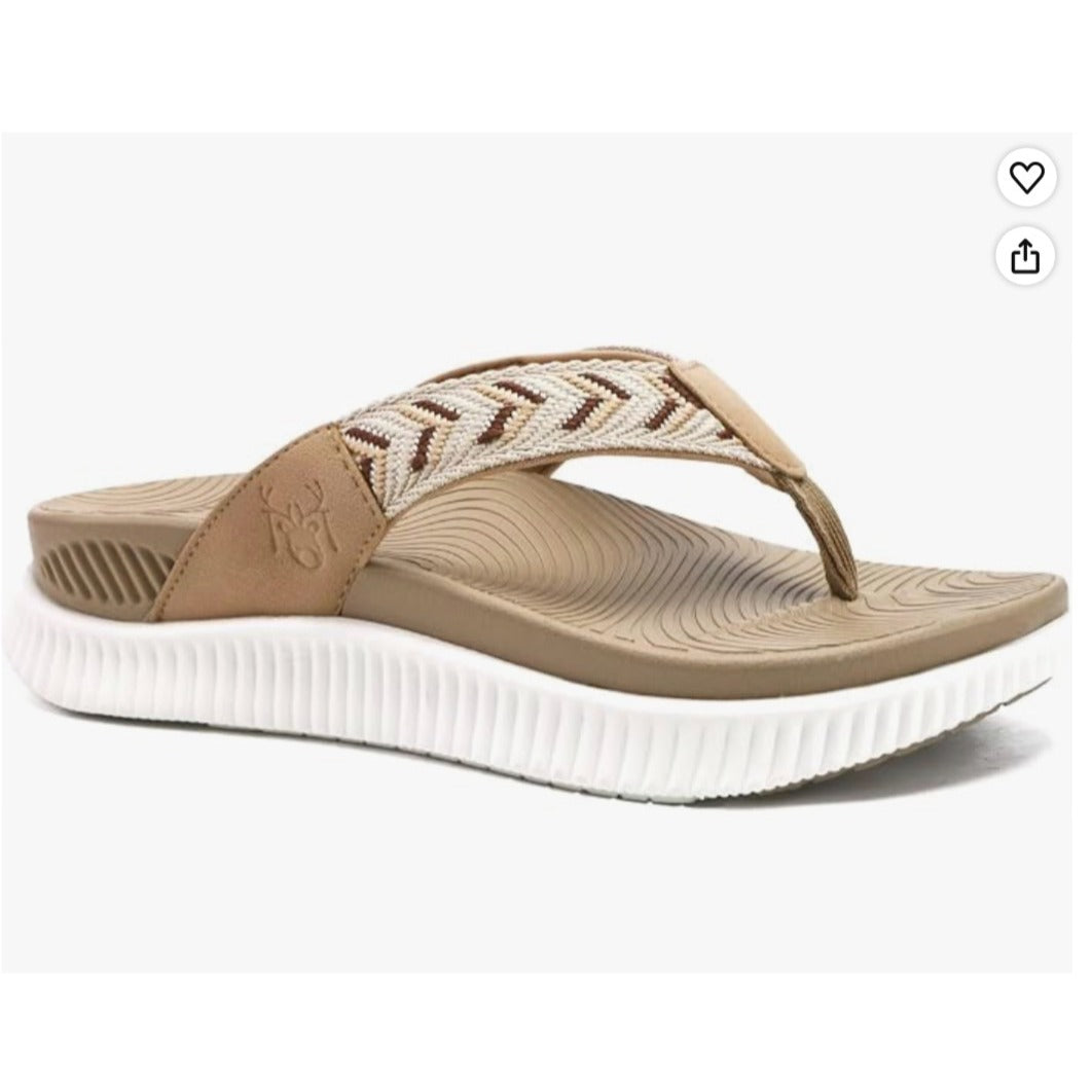KuaiLu Women’s Orthopedic Arch Support Flip Flop Sandals Beige Tan Size 7