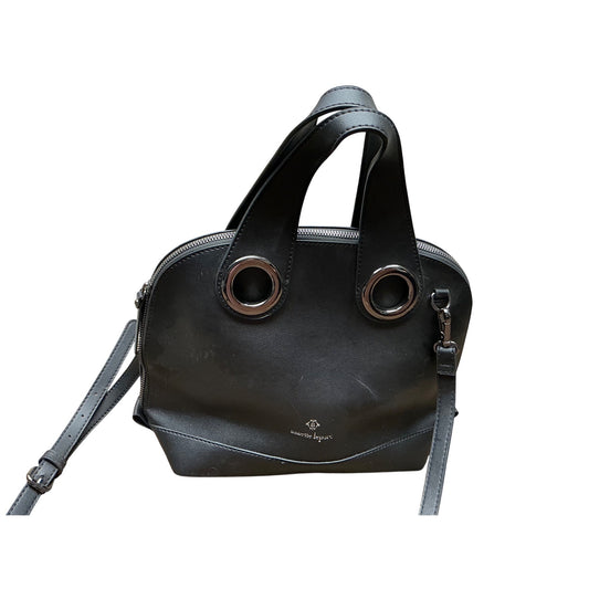 Nanette Lepore Black Faux Leather Satchel Crossbody Handbag Grommet Handle Purse