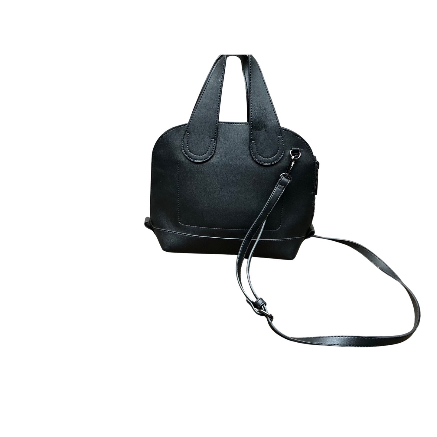 Nanette Lepore Black Faux Leather Satchel Crossbody Handbag Grommet Handle Purse