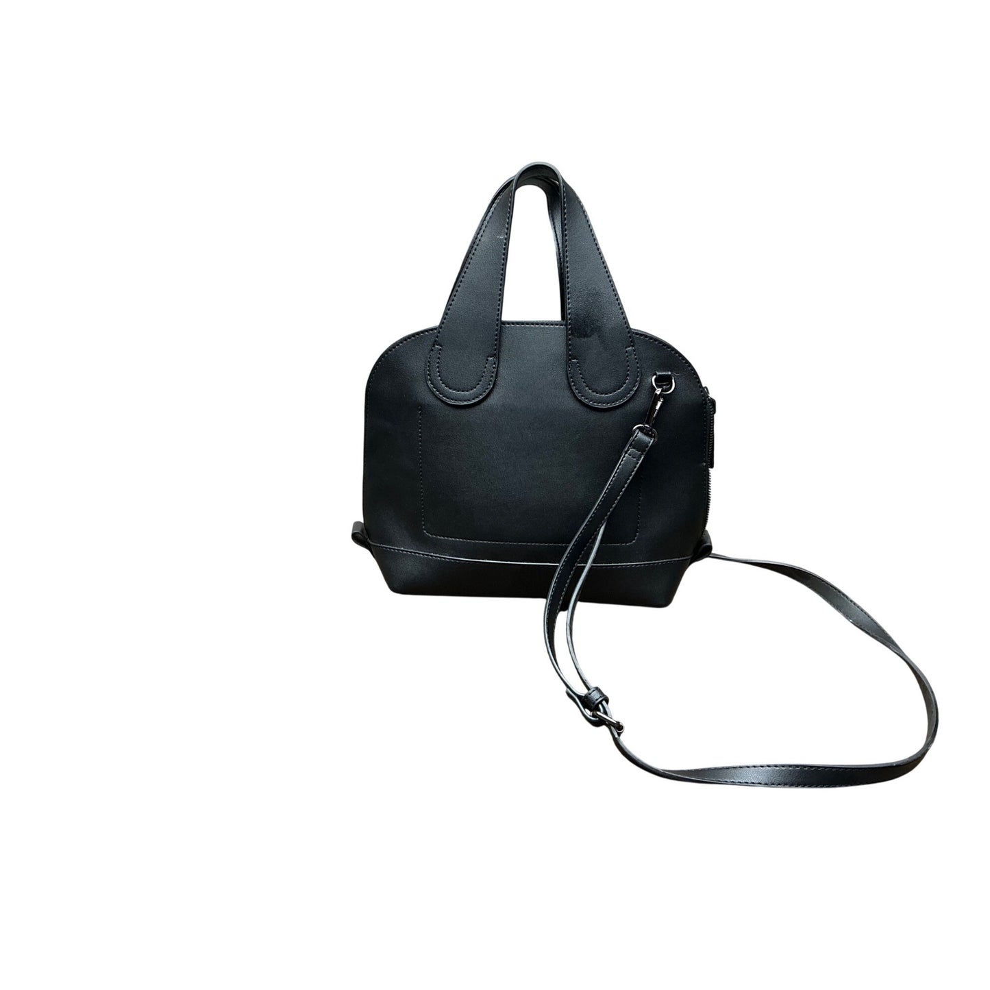 Nanette Lepore Black Faux Leather Satchel Crossbody Handbag Grommet Handle Purse