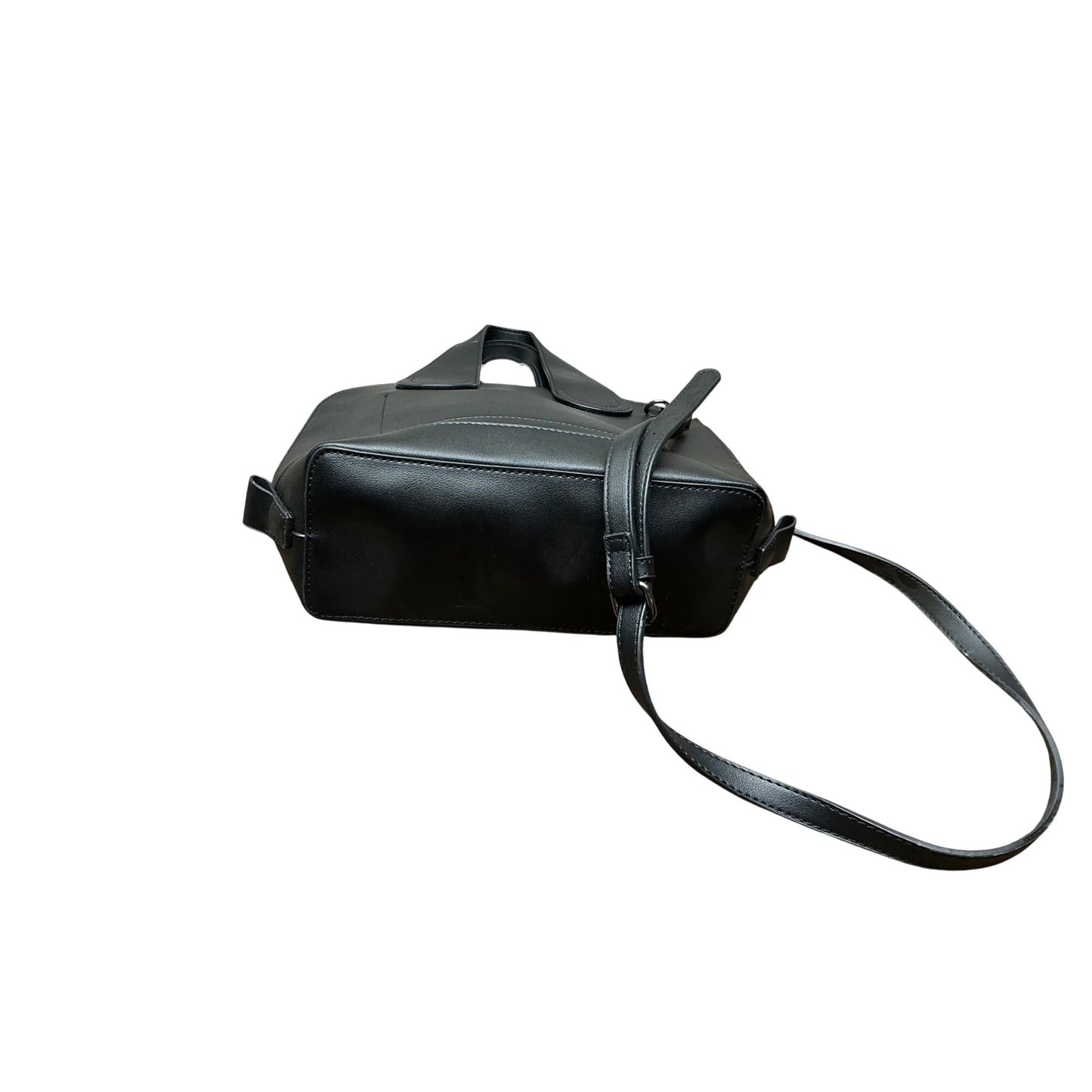 Nanette Lepore Black Faux Leather Satchel Crossbody Handbag Grommet Handle Purse