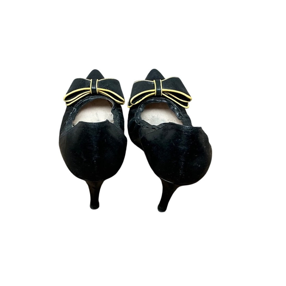 Vintage Miu Miu Black Leather Pointed Toe Bow Heels Y2K Designer Pumps Sz 36.5
