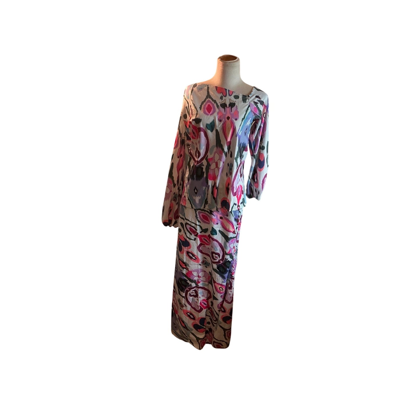 SHEIN Boho Abstract Print Maxi Dress Long Sleeve Resort Vacation Dress Size S NWOT