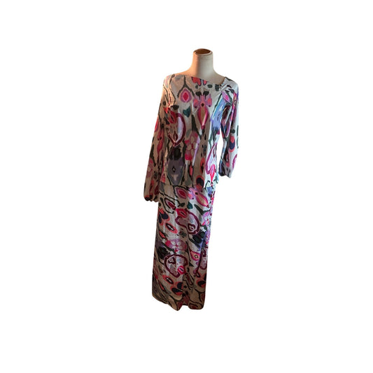 SHEIN Boho Abstract Print Maxi Dress Long Sleeve Resort Vacation Dress Size S NWOT