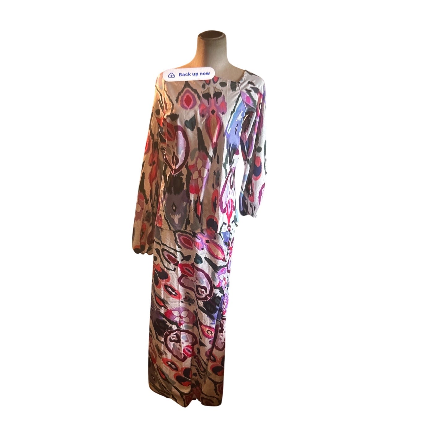 SHEIN Boho Abstract Print Maxi Dress Long Sleeve Resort Vacation Dress Size S NWOT