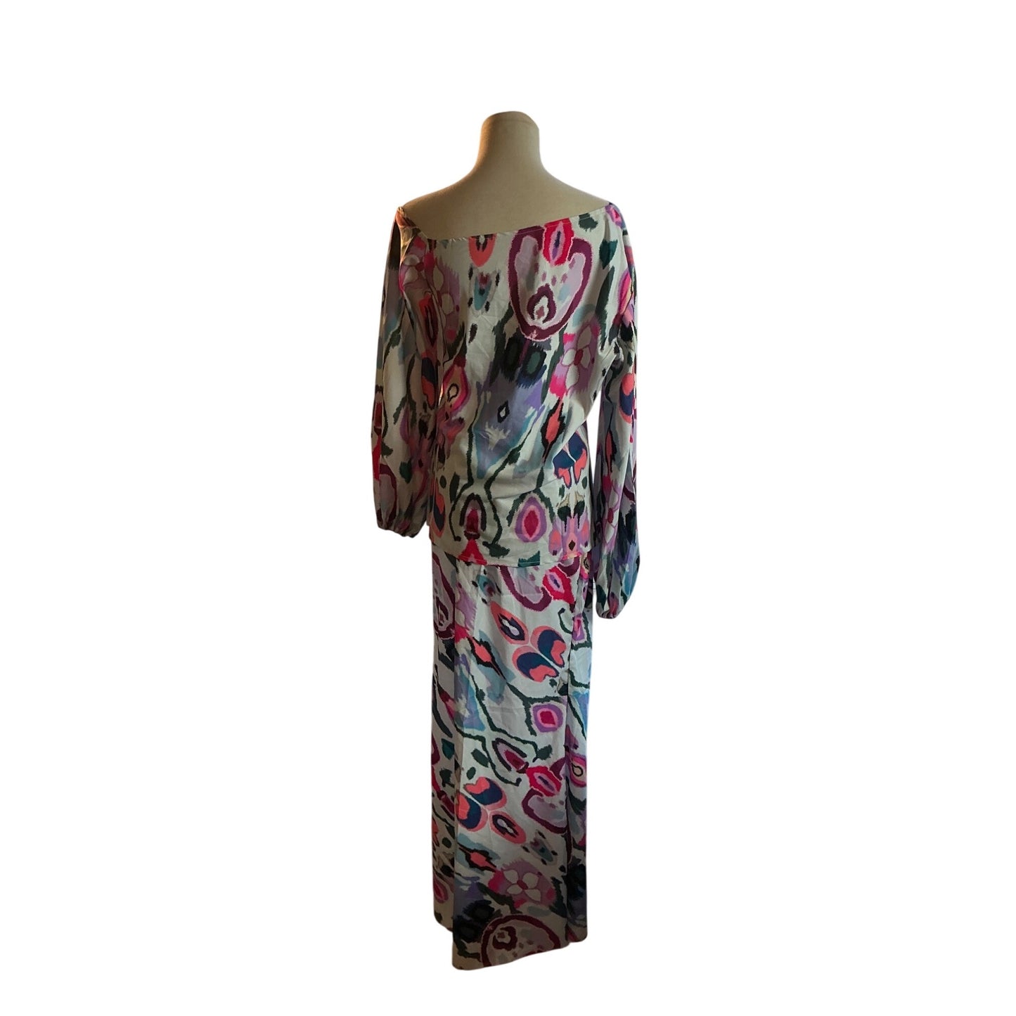 SHEIN Boho Abstract Print Maxi Dress Long Sleeve Resort Vacation Dress Size S NWOT