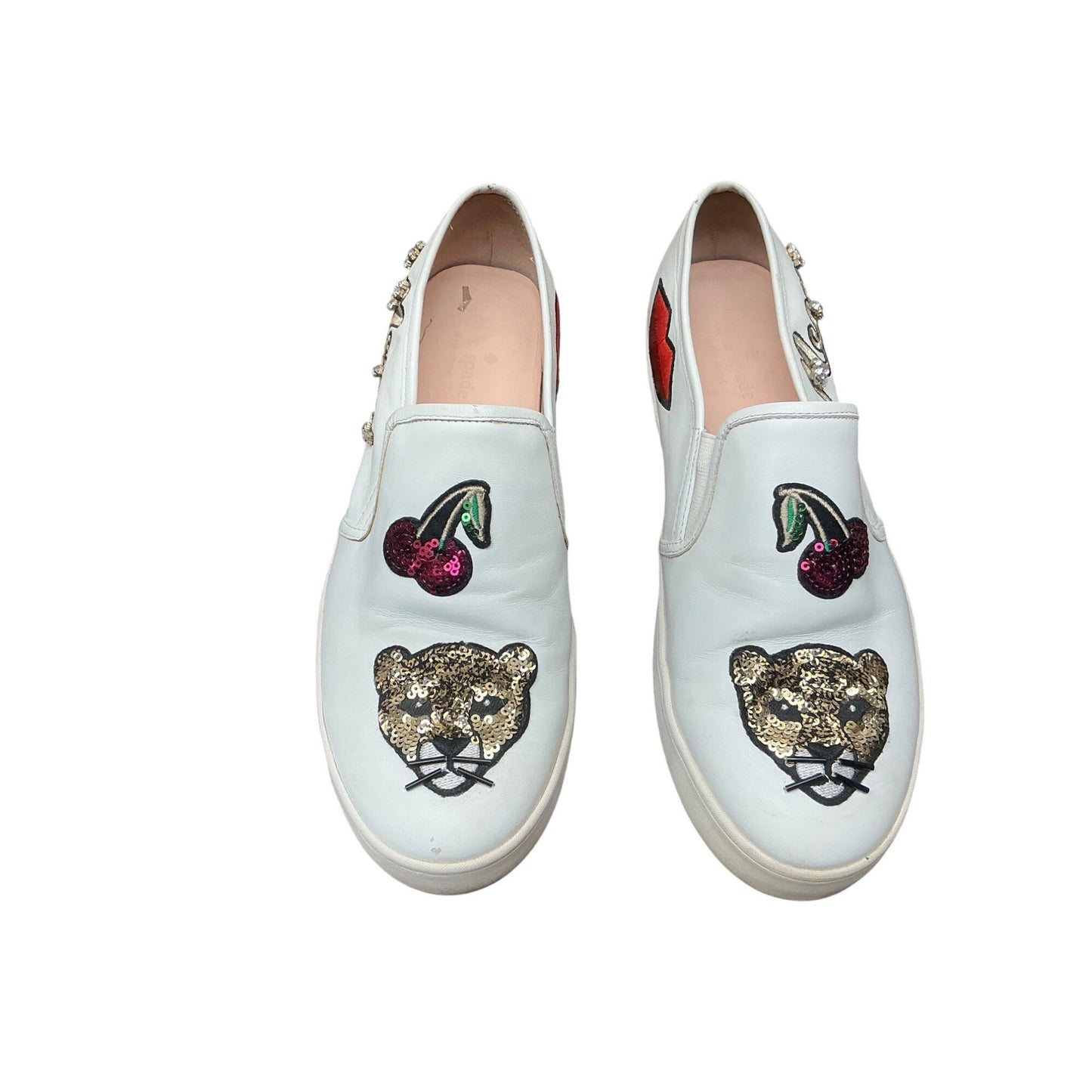Kate Spade White Leather Slip-On Sneakers Embellished Flats  Sz 9M