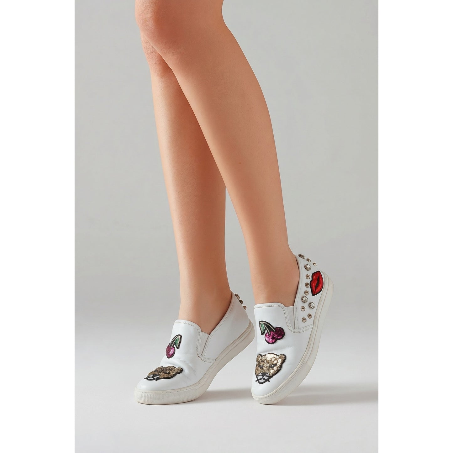 Kate Spade White Leather Slip-On Sneakers Embellished Flats  Sz 9M