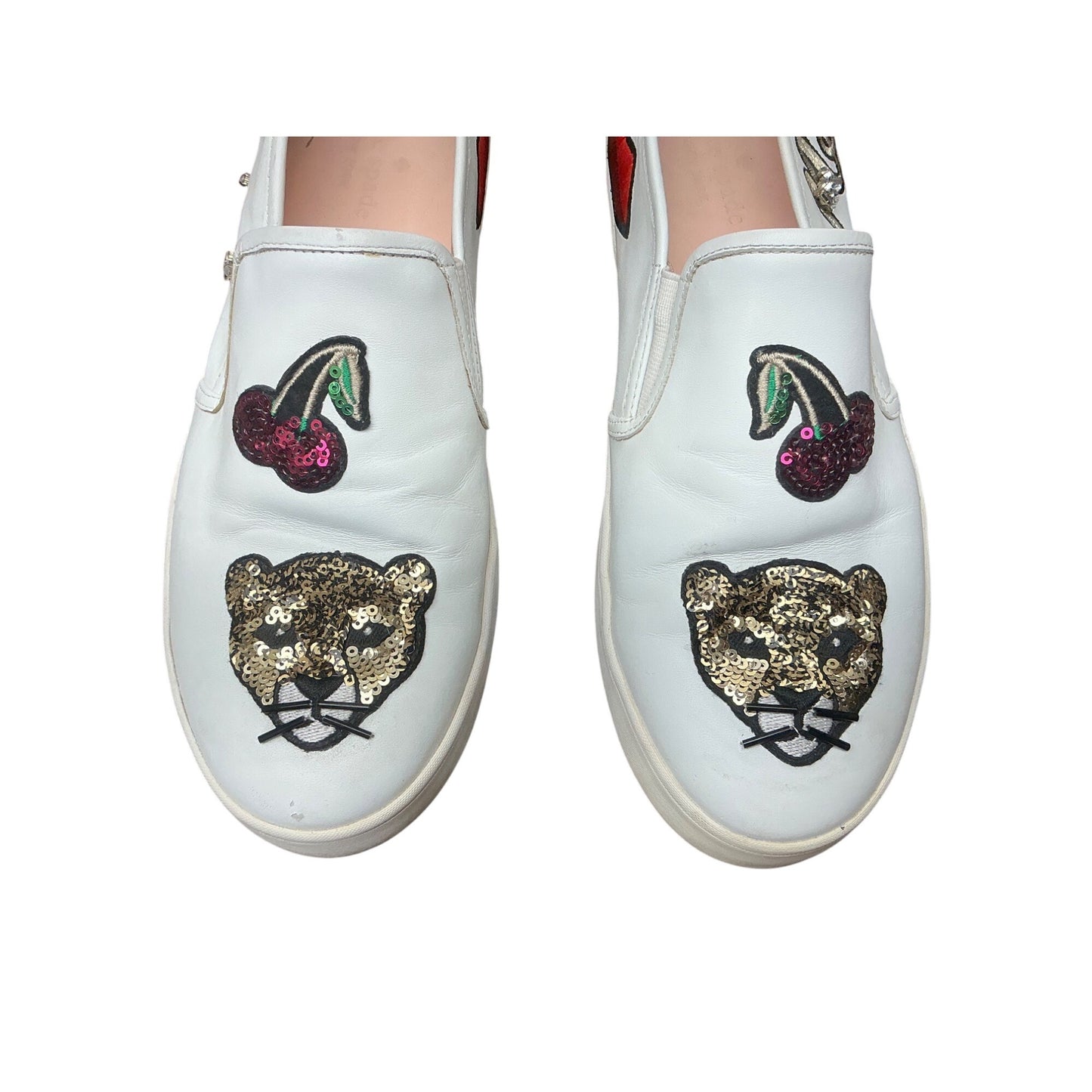 Kate Spade White Leather Slip-On Sneakers Embellished Flats  Sz 9M