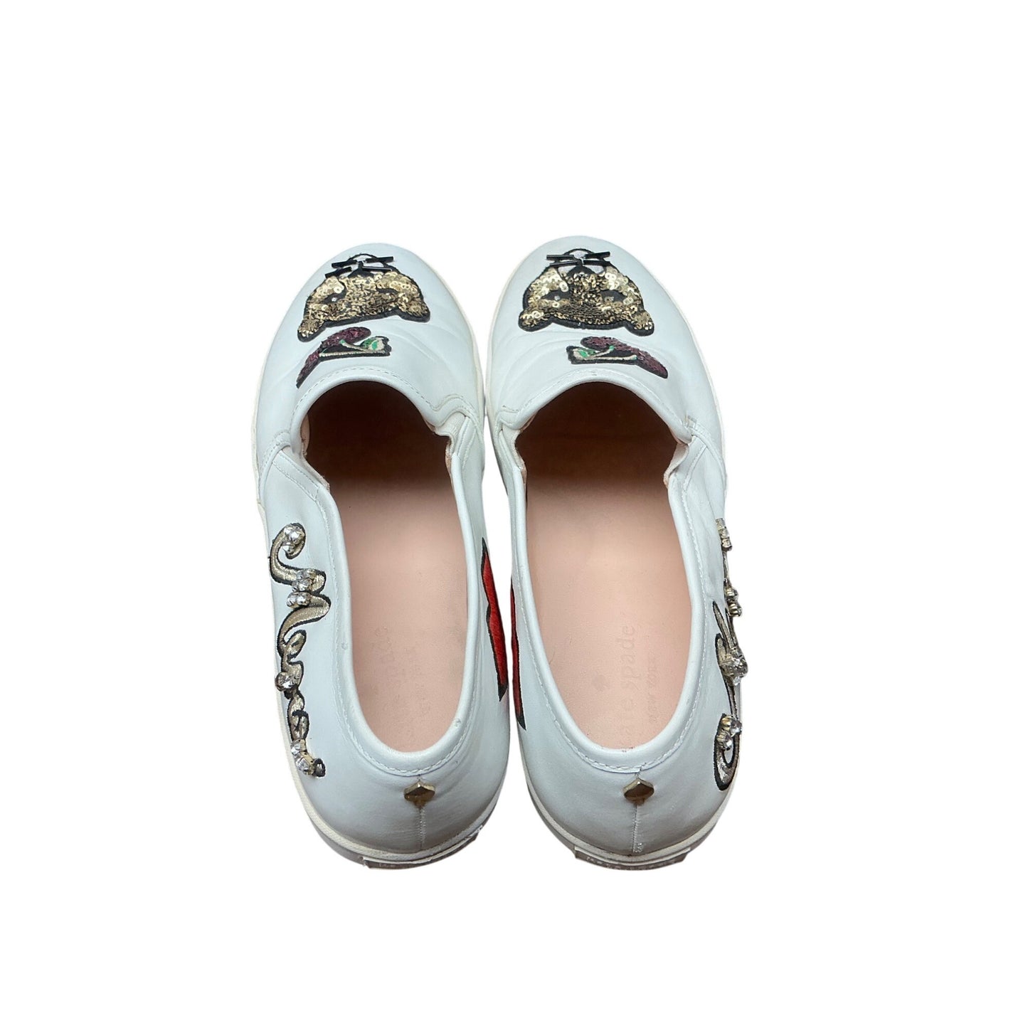 Kate Spade White Leather Slip-On Sneakers Embellished Flats  Sz 9M