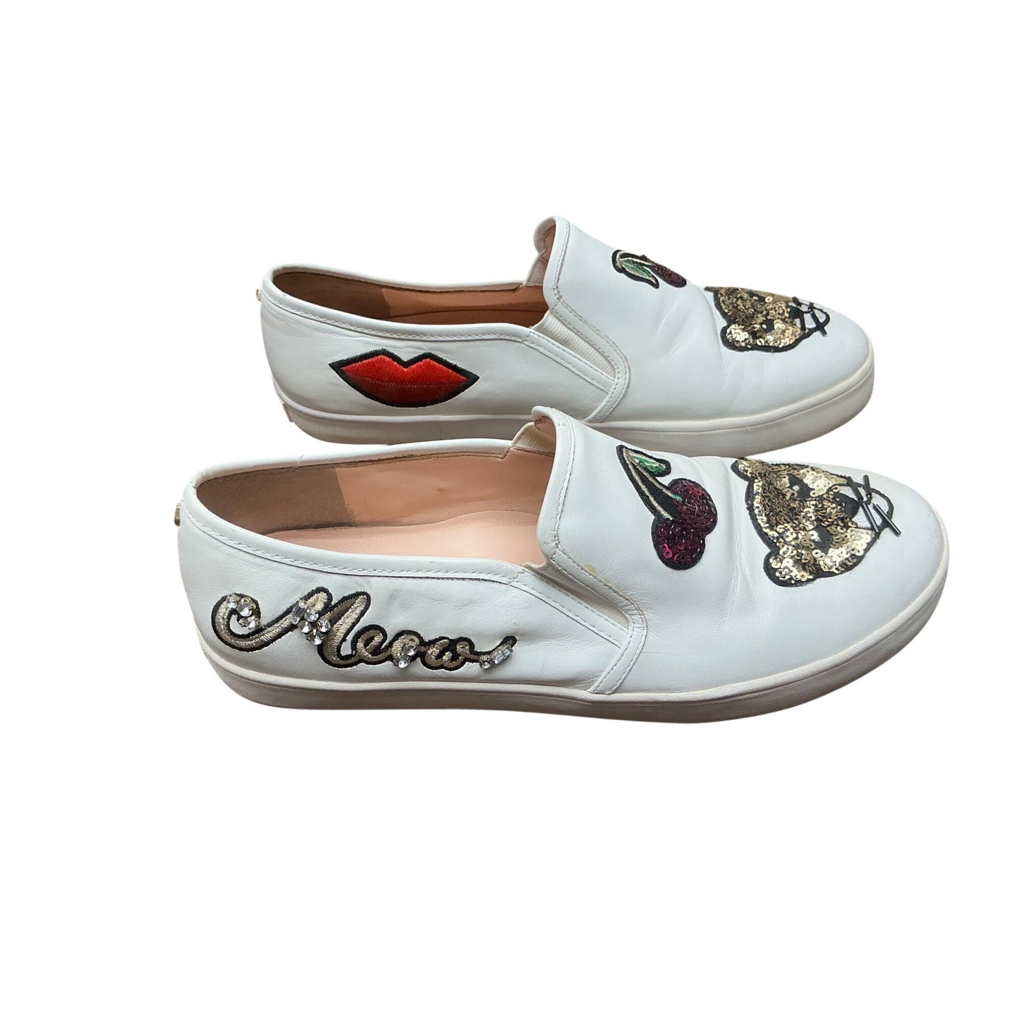 Kate Spade White Leather Slip-On Sneakers Embellished Flats  Sz 9M