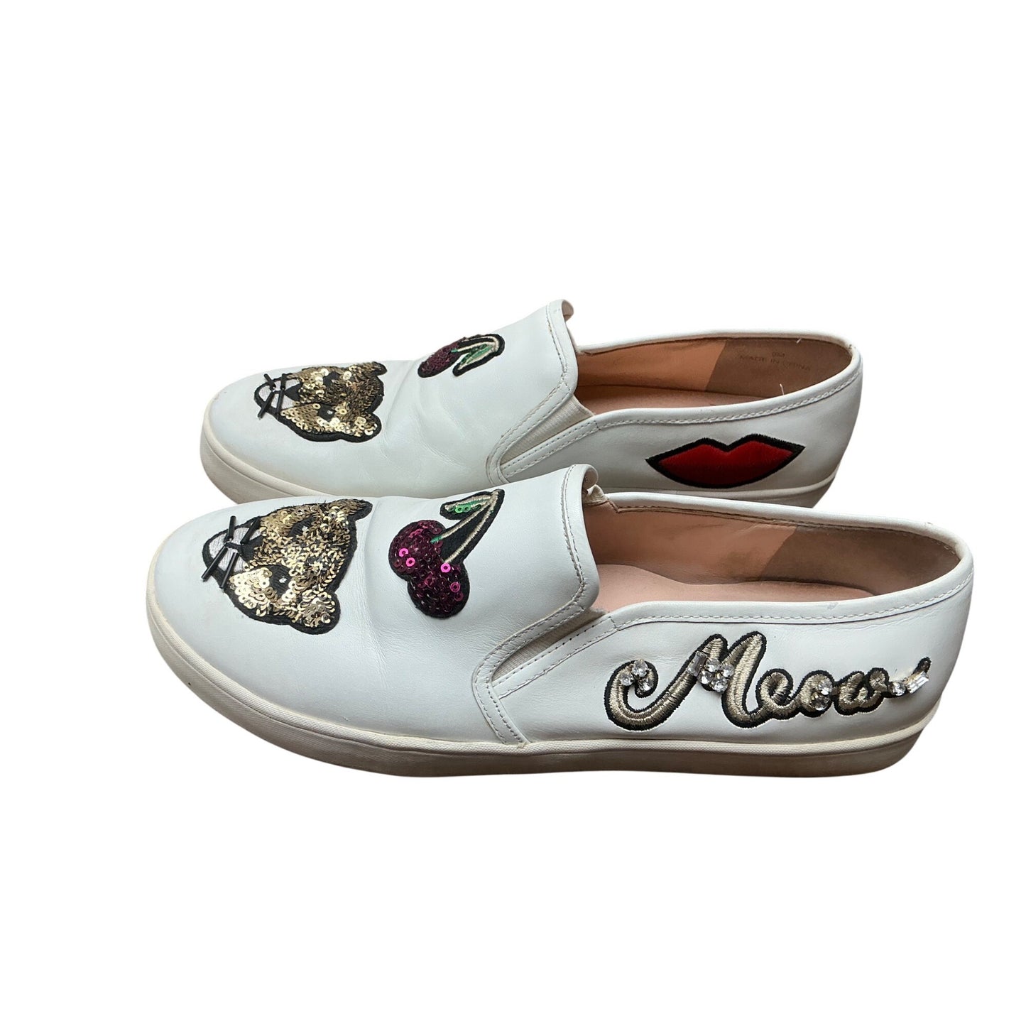 Kate Spade White Leather Slip-On Sneakers Embellished Flats  Sz 9M
