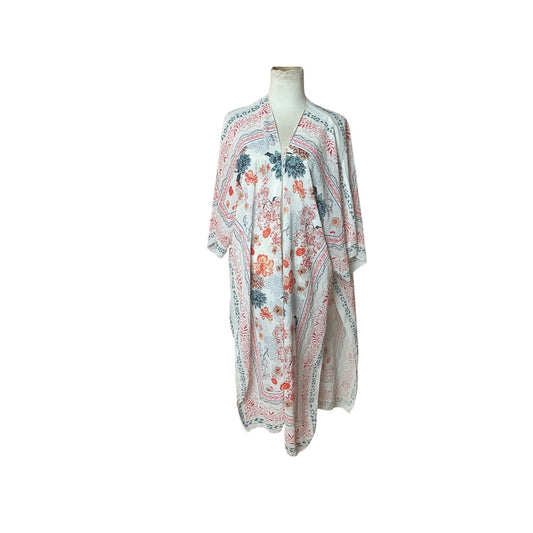 Boho Floral Print Open Front Kimono Cardigan Cover Up One Size