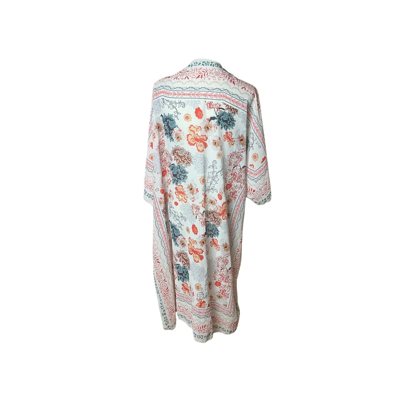 Boho Floral Print Open Front Kimono Cardigan Cover Up One Size