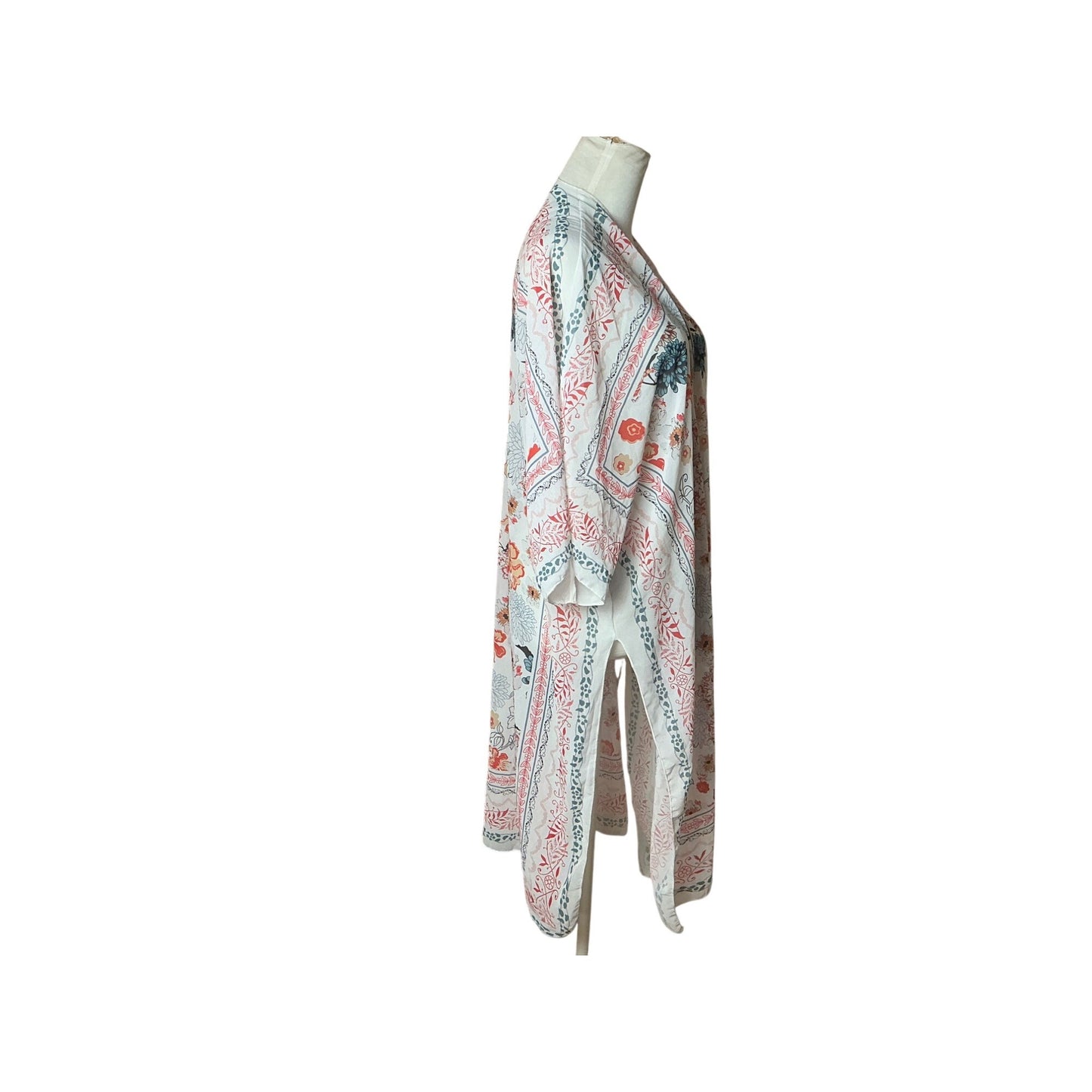 Boho Floral Print Open Front Kimono Cardigan Cover Up One Size