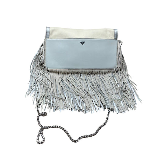 Sam Edelman Gray Leather Fringe Crossbody Shoulder Bag Boho Festival