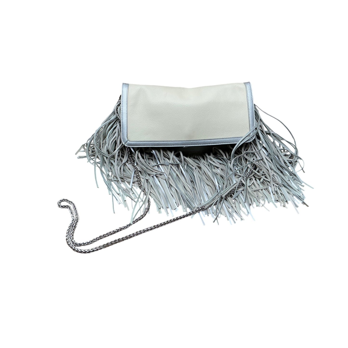 Sam Edelman Gray Leather Fringe Crossbody Shoulder Bag Boho Festival